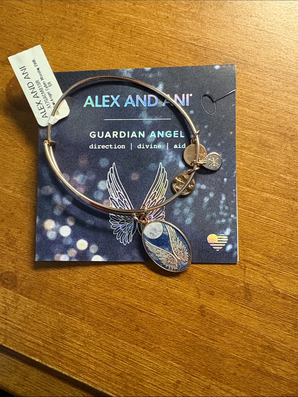 Alex and Ani Rose Gold Guardian Angel Bangle with Blue Enamel